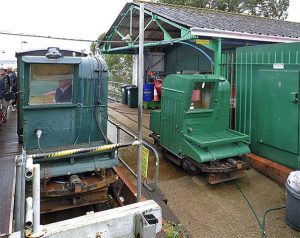 Trains at the landward end of the pier